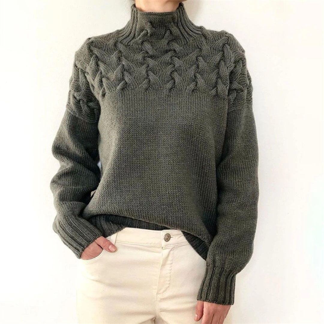 Nuria | Jersey de Punto Trenzado Cuello Alto Mujer Manga Larga
