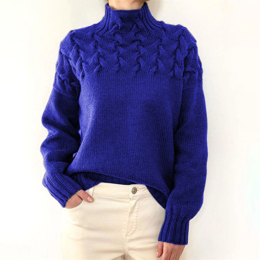 Nuria | Jersey de Punto Trenzado Cuello Alto Mujer Manga Larga
