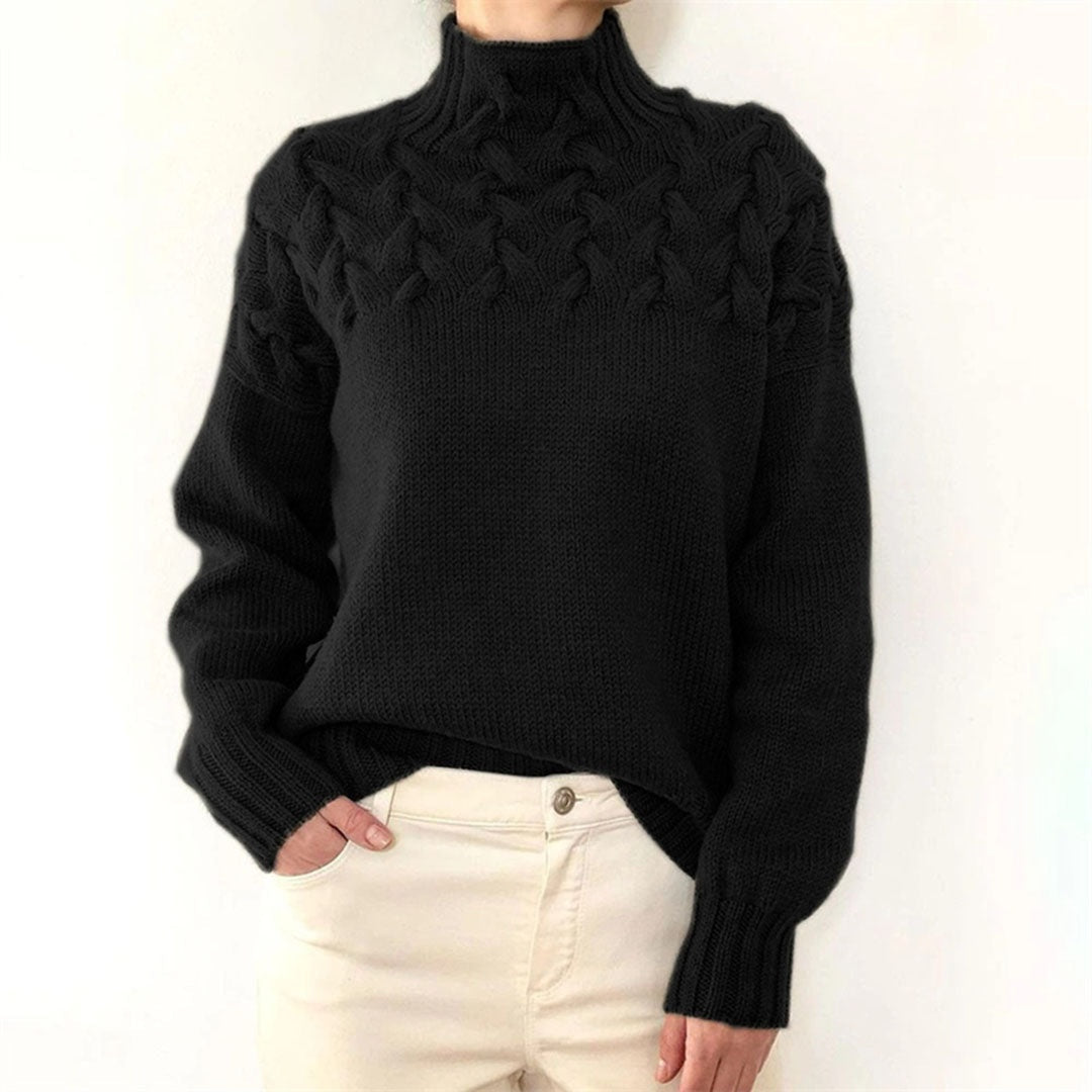 Nuria | Jersey de Punto Trenzado Cuello Alto Mujer Manga Larga