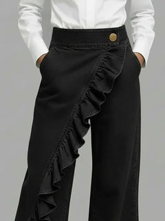 Nuria | Vaqueros Wide Leg con Volantes Mujer Cintura Alta