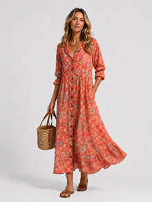 Nuria | Vestido Largo Camisero Estampado Mujer Manga Larga Botones