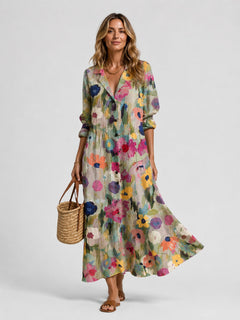 Nuria | Vestido Largo Camisero Estampado Mujer Manga Larga Botones