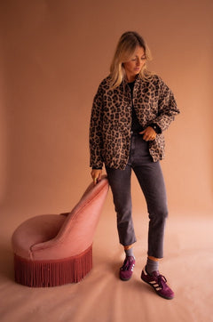 Paloma | Cazadora Acolchada Estampado Leopardo Mujer Oversize Botones