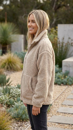 Paloma | Chaqueta de Borreguito Oversize Mujer Cremallera Cuello Alto