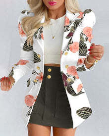 Paloma | Conjunto Blazer Estampado Floral Mujer Falda Mini Botones