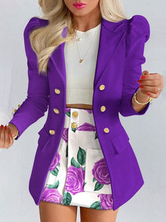 Paloma | Conjunto Blazer Estampado Floral Mujer Falda Mini Botones