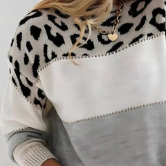 Paloma | Jersey de Punto Estampado Leopardo Mujer Cuello Redondo Manga Larga