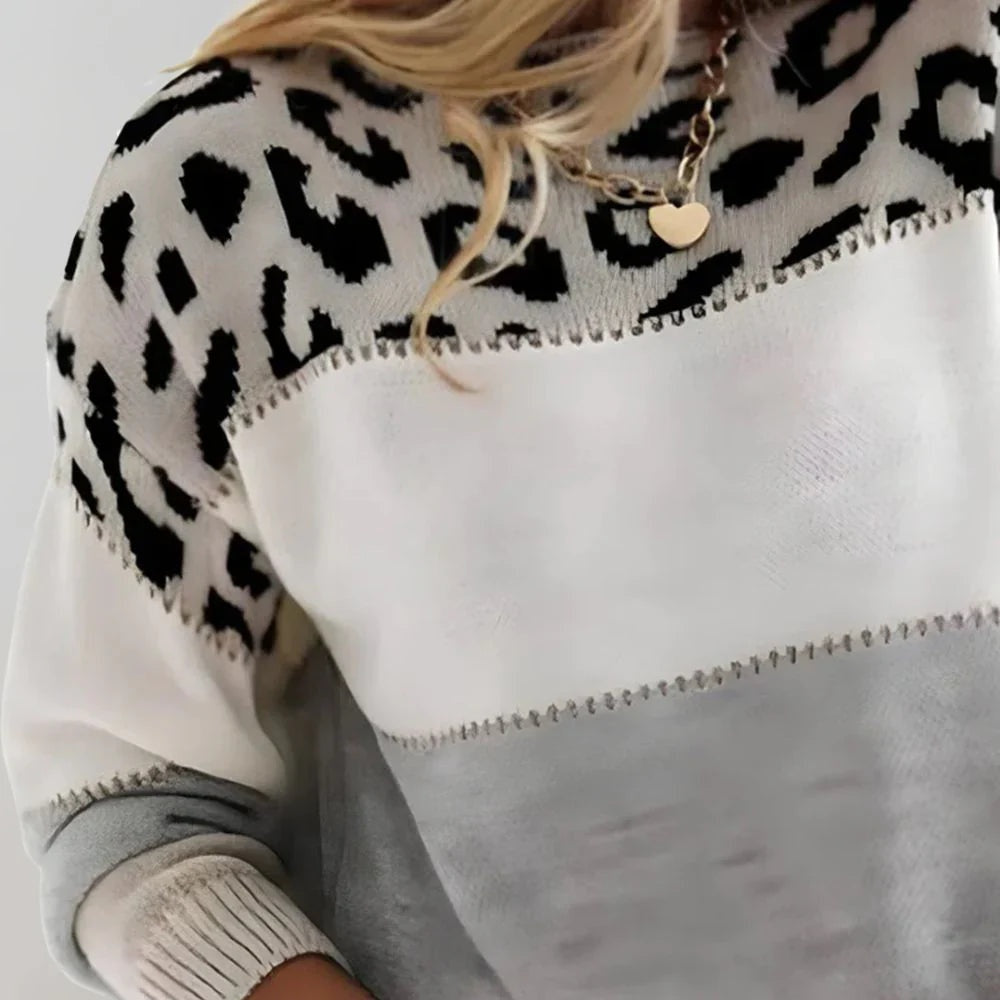 Paloma | Jersey de Punto Estampado Leopardo Mujer Cuello Redondo Manga Larga