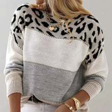 Paloma | Jersey de Punto Estampado Leopardo Mujer Cuello Redondo Manga Larga