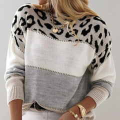 Paloma | Jersey de Punto Estampado Leopardo Mujer Cuello Redondo Manga Larga