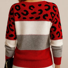 Paloma | Jersey de Punto Estampado Leopardo Mujer Cuello Redondo Manga Larga