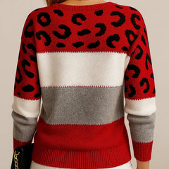 Paloma | Jersey de Punto Estampado Leopardo Mujer Cuello Redondo Manga Larga