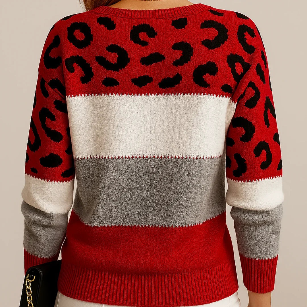Paloma | Jersey de Punto Estampado Leopardo Mujer Cuello Redondo Manga Larga