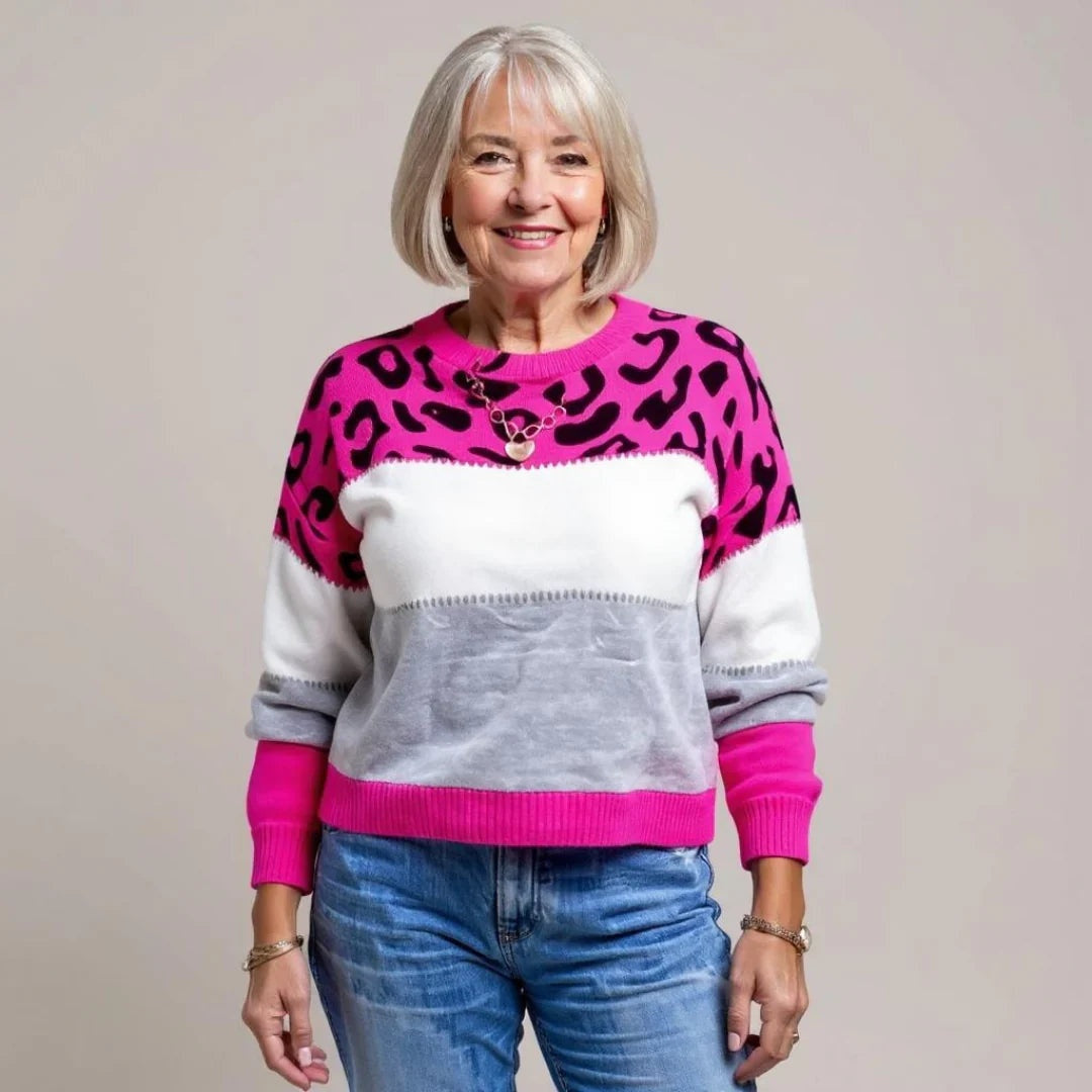 Paloma | Jersey de Punto Estampado Leopardo Mujer Cuello Redondo Manga Larga