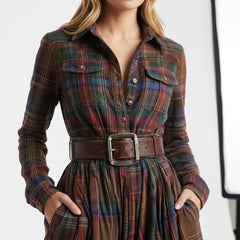 Paloma | Vestido Largo de Invitada Invierno Mujer Manga Larga Cuadros