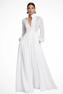 Paloma | Vestido Largo de Novia Sencillo Mujer Manga Larga Gasa