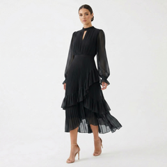Paloma | Vestido Midi Plisado con Volantes Mujer Cuello Alto