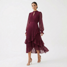 Paloma | Vestido Midi Plisado con Volantes Mujer Cuello Alto