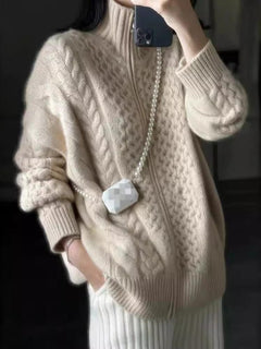 Paula | Jersey de Punto con Trenzas Mujer Cremallera Oversize
