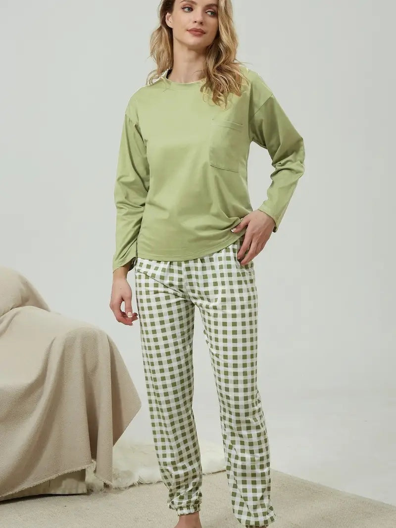 Berta | Pijama de Manga Larga Mujer Pantalón a Cuadros