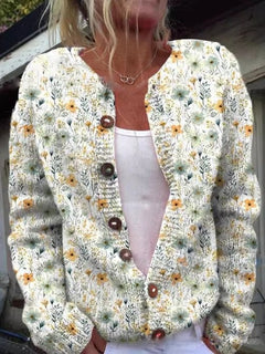 Pilar | Chaqueta de Punto Estampado Floral Mujer Manga Larga