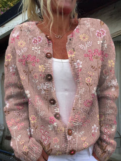 Pilar | Chaqueta de Punto Estampado Floral Mujer Manga Larga