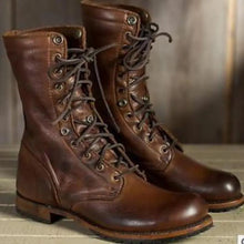 Raquel | Botas Militares de Piel con Cordones Mujer Caña Media