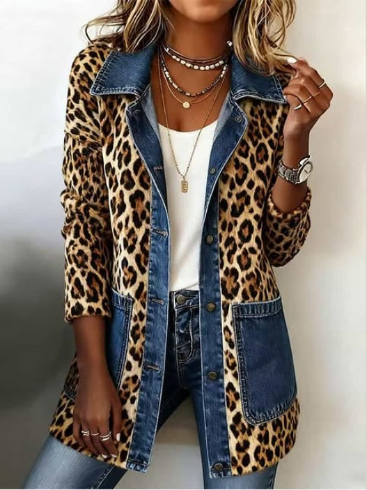 Raquel | Women's Animal Print Denim Jacket with Pockets