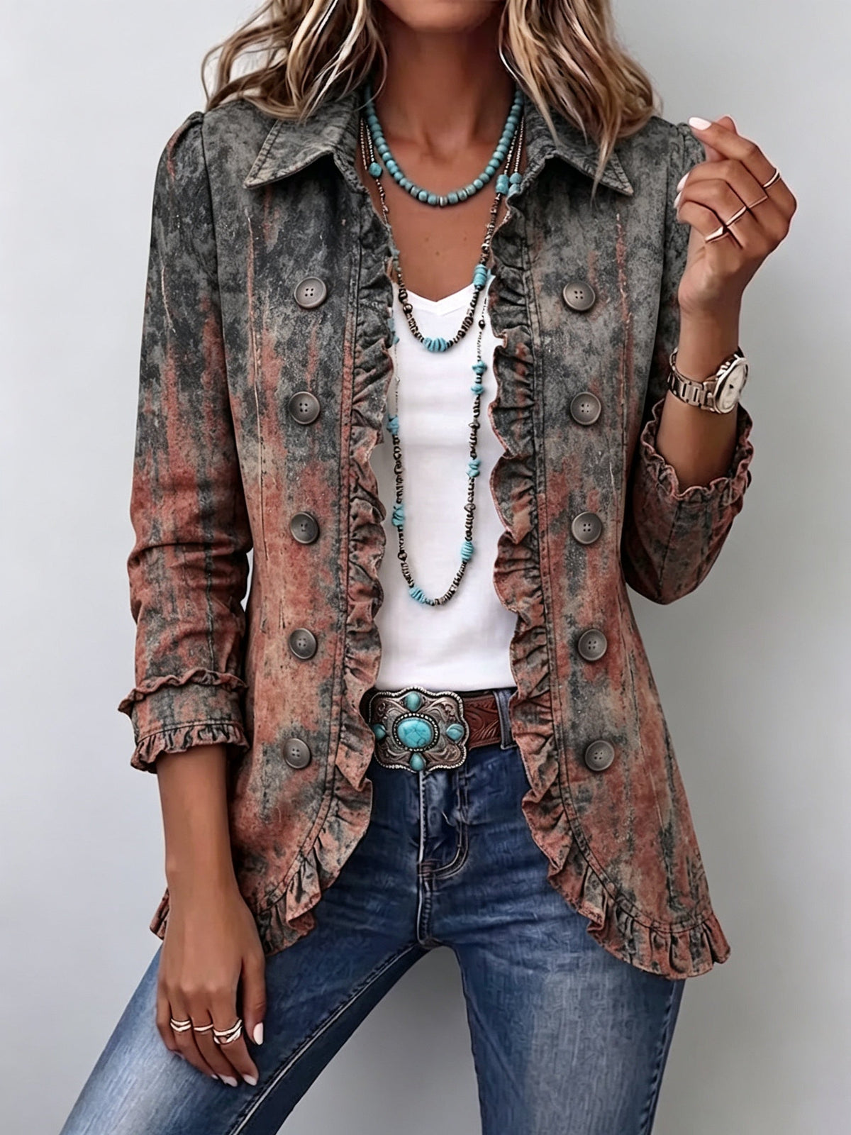 Raquel | Women's Animal Print Denim Jacket with Pockets