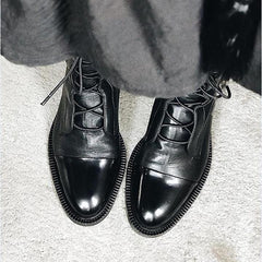 Rebeca | Botines de Piel con Cordones Mujer Planos Caña Media