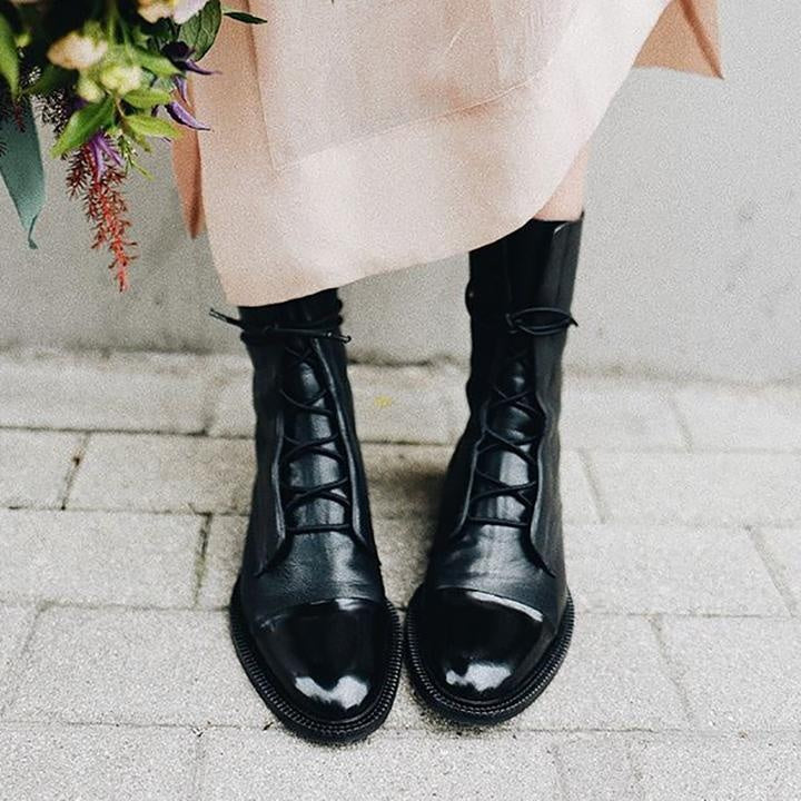 Rebeca | Botines de Piel con Cordones Mujer Planos Caña Media