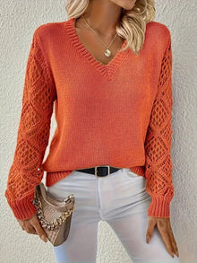 Rebeca | Jersey Fino de Punto Mujer Escote V Manga Calada