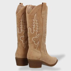 Rocío | Botas Camperas Mujer de Ante Caña Alta Bordado Western