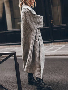 Rocío | Cárdigan Largo Oversize de Punto Grueso Mujer Solapas
