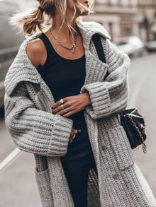Rocío | Cárdigan Largo Oversize de Punto Grueso Mujer Solapas