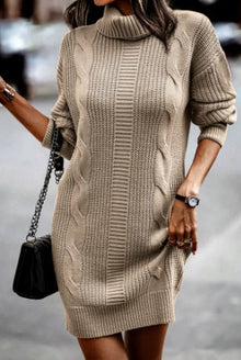 Rocío | Vestido Midi de Punto Mujer Cuello Alto Manga Larga