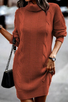 Rocío | Vestido Midi de Punto Mujer Cuello Alto Manga Larga