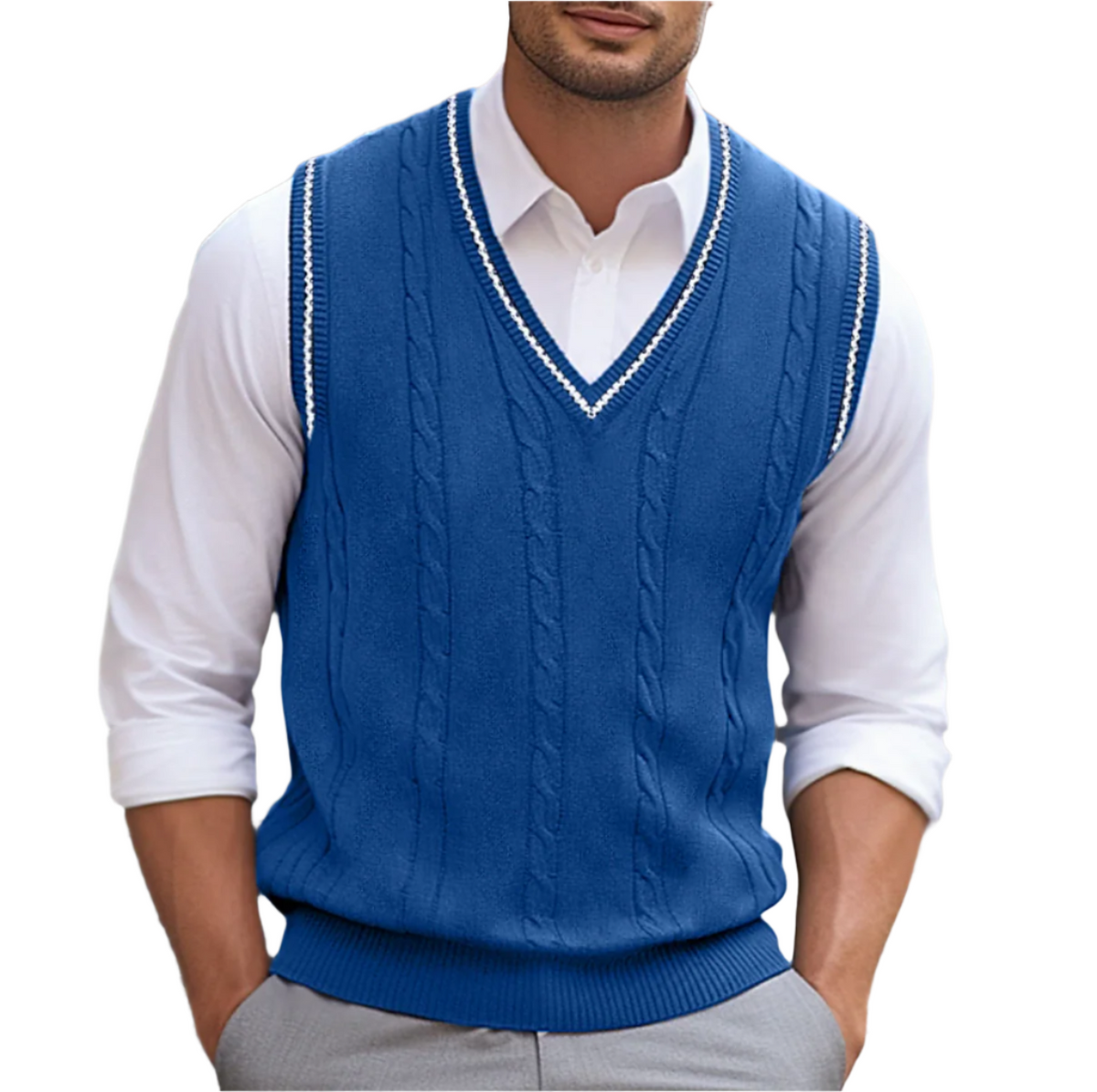 Rodrigo | Chaleco de Punto Hombre Cuello en V Cable Knit