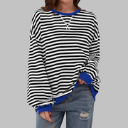 Rubén | Sudadera de Rayas Mujer Manga Larga Cuello Redondo Oversize