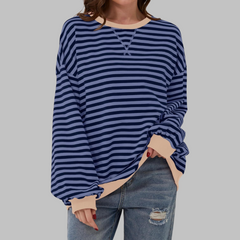 Rubén | Sudadera de Rayas Mujer Manga Larga Cuello Redondo Oversize