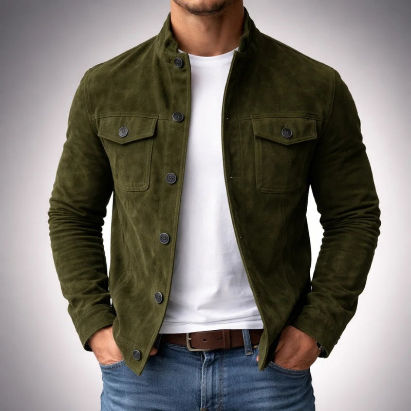 Sergio | Chaqueta Militar de Ante Hombre Cuello Mao Bolsillos