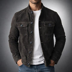 Sergio | Chaqueta Militar de Ante Hombre Cuello Mao Bolsillos