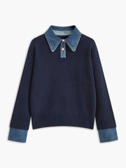 Sofía | Jersey de Punto con Cuello Denim Mujer Manga Larga