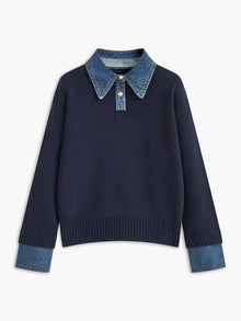 Sofía | Jersey de Punto con Cuello Denim Mujer Manga Larga