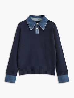 Sofía | Jersey de Punto con Cuello Denim Mujer Manga Larga