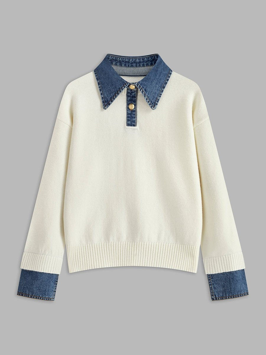 Sofía | Jersey de Punto con Cuello Denim Mujer Manga Larga