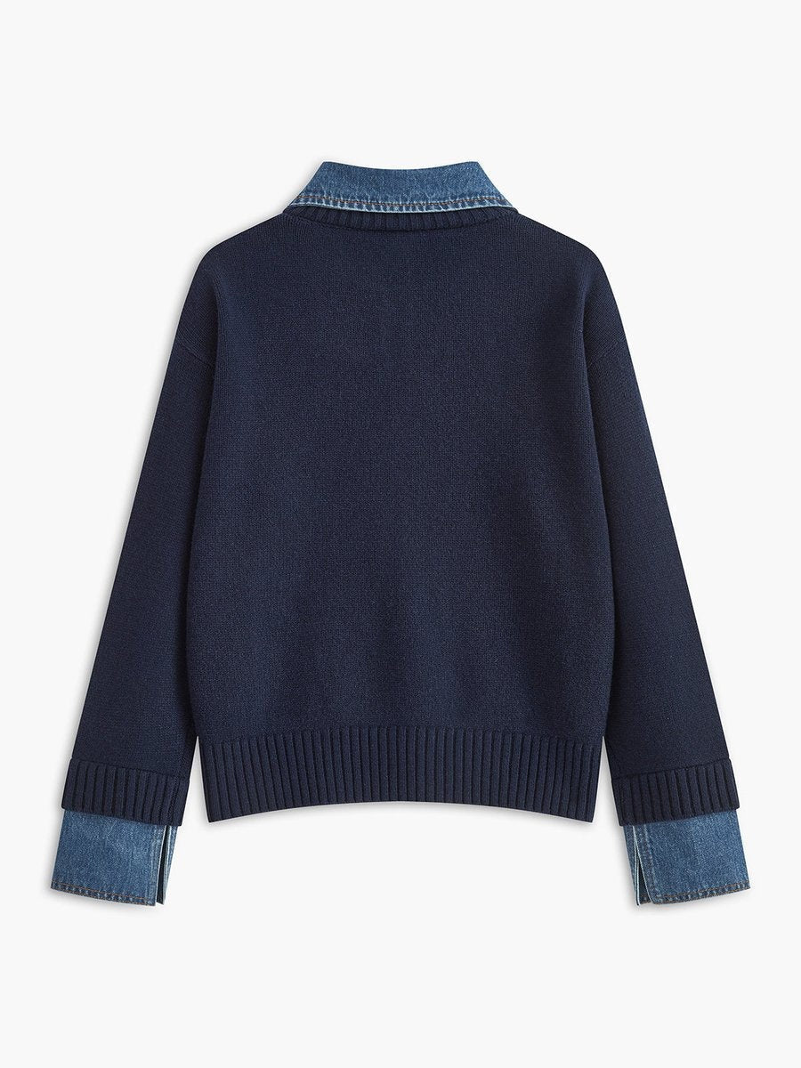 Sofía | Jersey de Punto con Cuello Denim Mujer Manga Larga