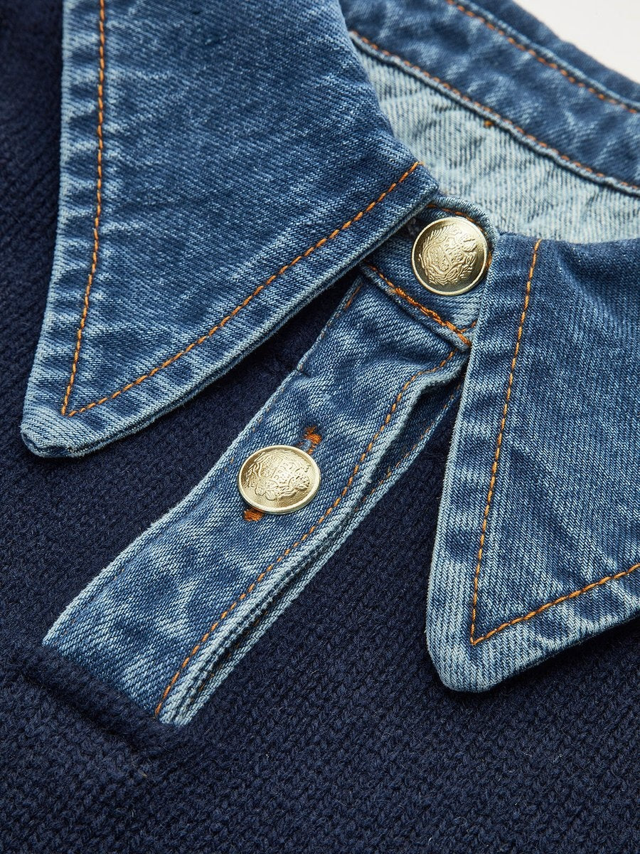 Sofía | Jersey de Punto con Cuello Denim Mujer Manga Larga