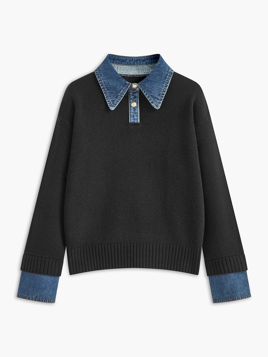 Sofía | Jersey de Punto con Cuello Denim Mujer Manga Larga