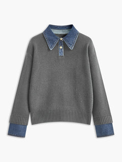 Sofía | Jersey de Punto con Cuello Denim Mujer Manga Larga